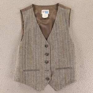 VTG Tweed Vest S 38R Gray Brown Tan Herringbone Wool Blend 80s 1981